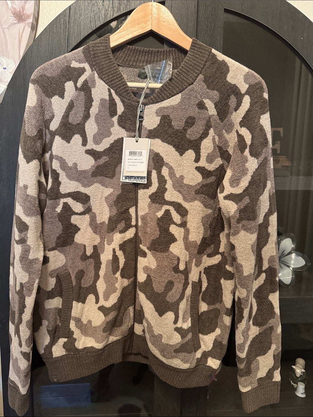 Barefoot Dreams Brown & Cream Camo Zip Sweater